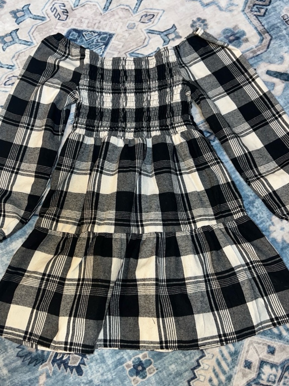 btween Black and White Plaid Off-Shoulder Mini Skirt